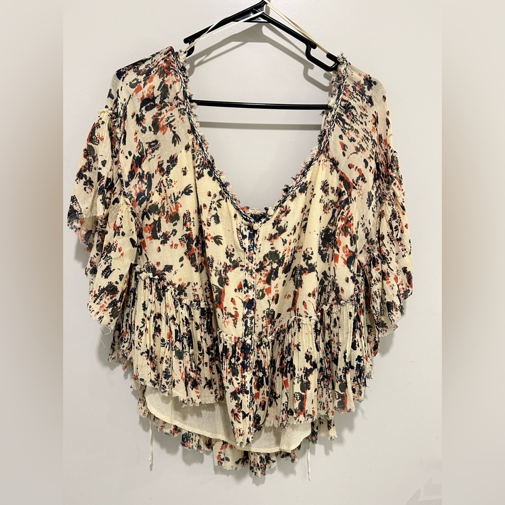 Free People Women’s Flowy Butterfly Sleeved Boho Top, Size Small, Looser Fit